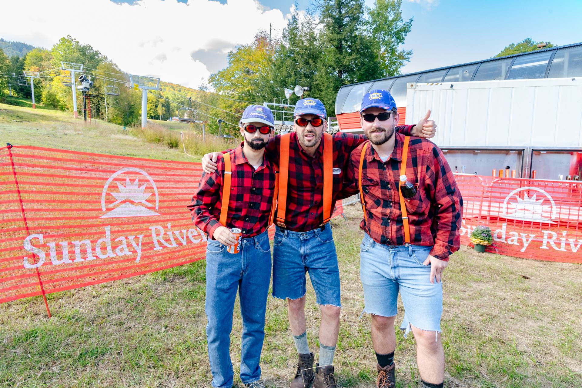Donny Pelletier, Maine's Finest Athlete, at Sunday River, with two other guys wearing the same clothes.