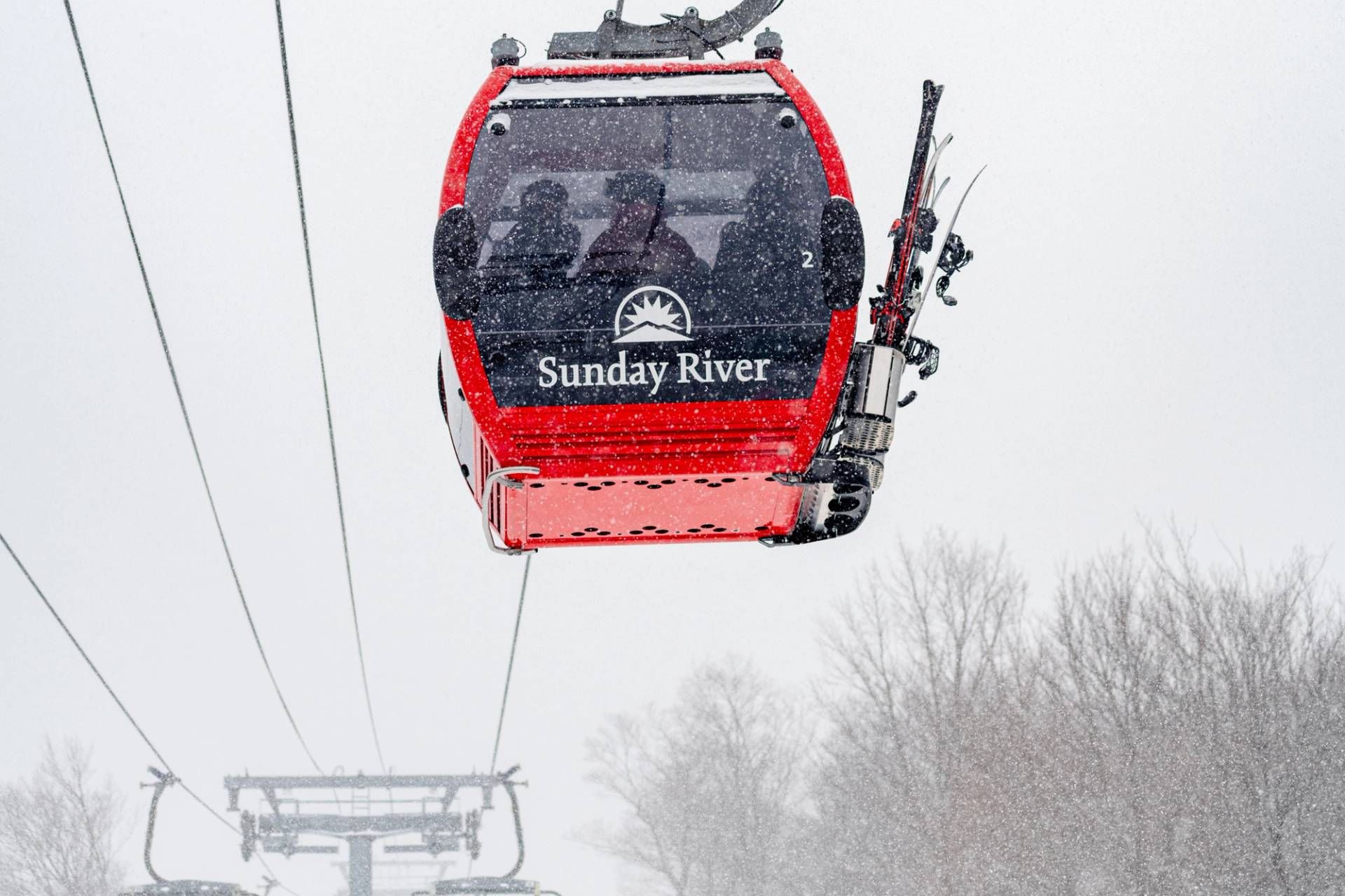 The Chondola while it's snowing at Sunday River.