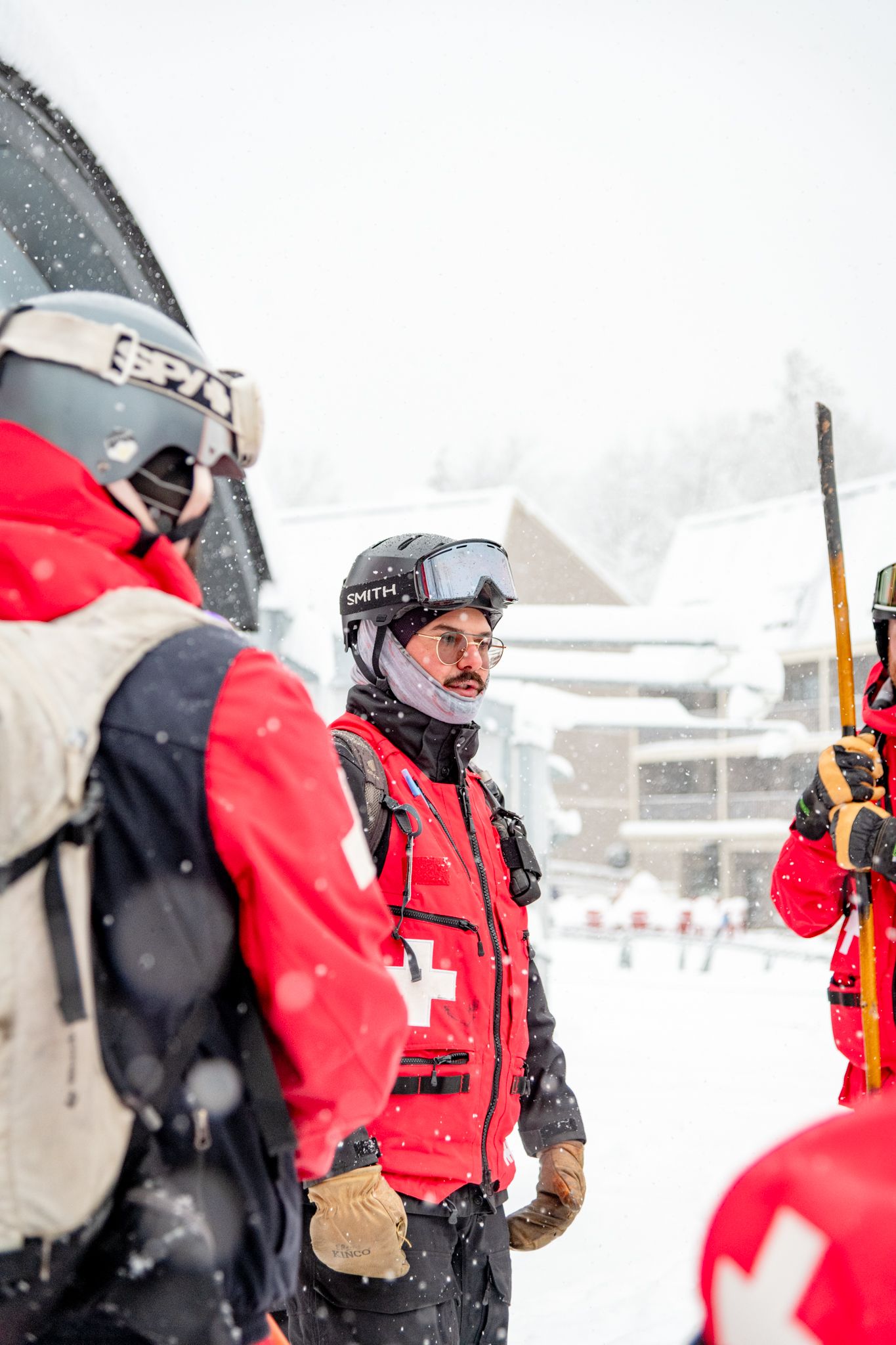 Members of the Sunday River Patrol team chatting at Sunday River.
