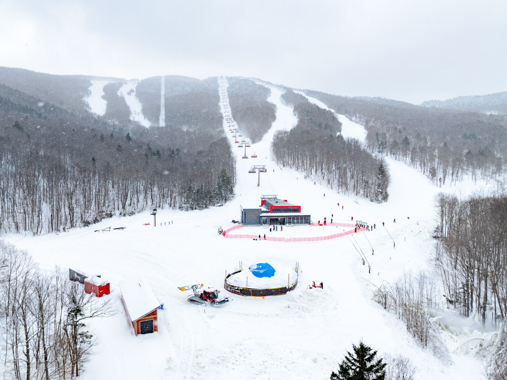 A snowmaker making snow at Sunday River.