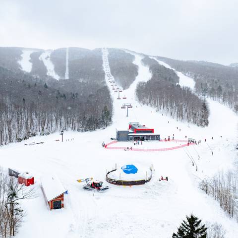 A snowmaker making snow at Sunday River.