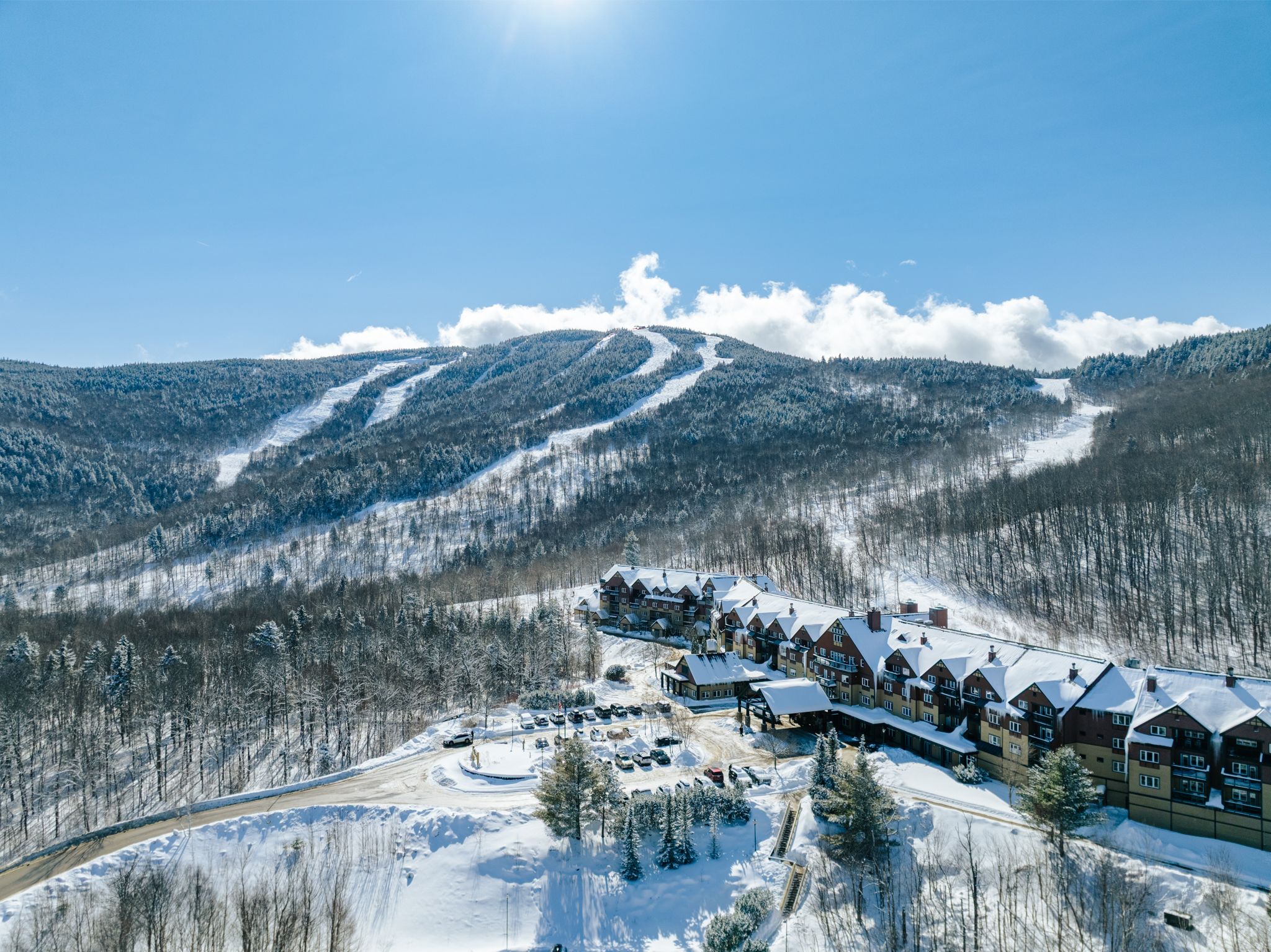 The Jordan Hotel covered with snow in the winter.