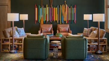 The seating area in The Jordan lobby at Sunday River.