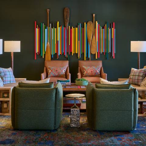 The seating area in The Jordan lobby at Sunday River.