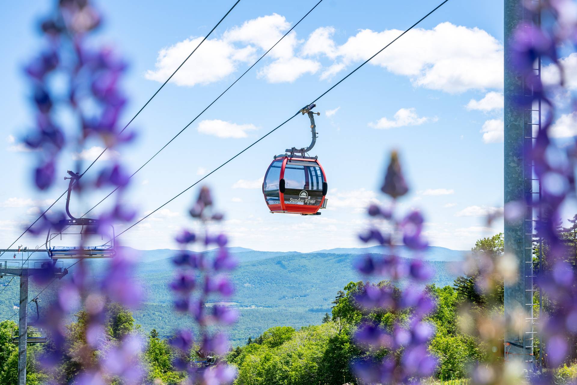 The Chondola at Sunday River in the summer with scenic lift rides.