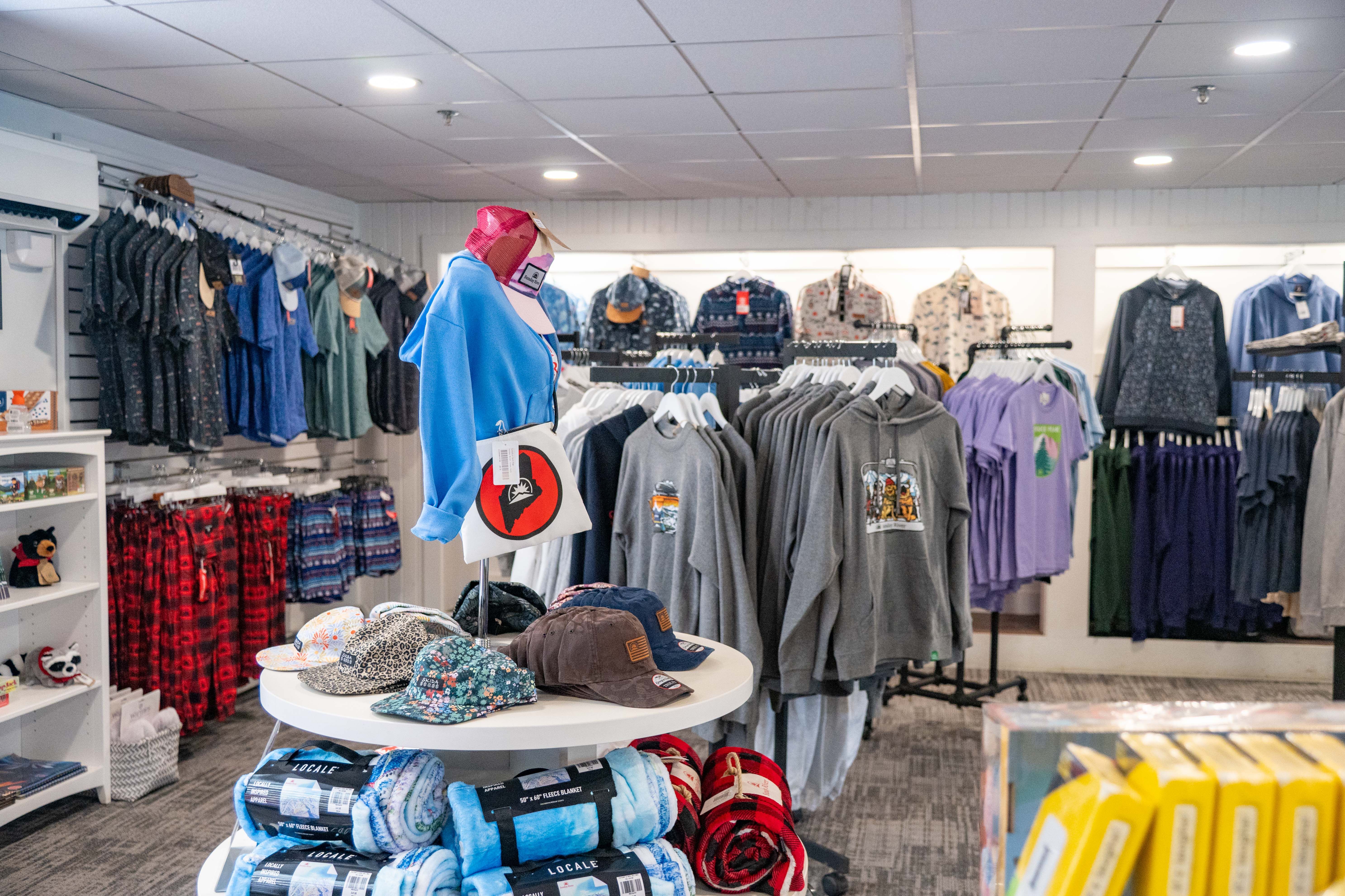 Close up to Sunday River logowear at Betty's.