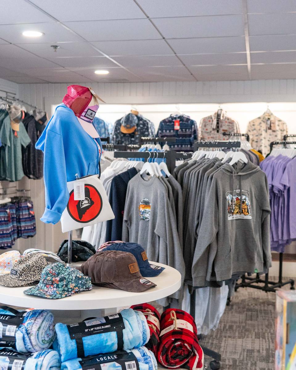 Close up to Sunday River logowear at Betty's.