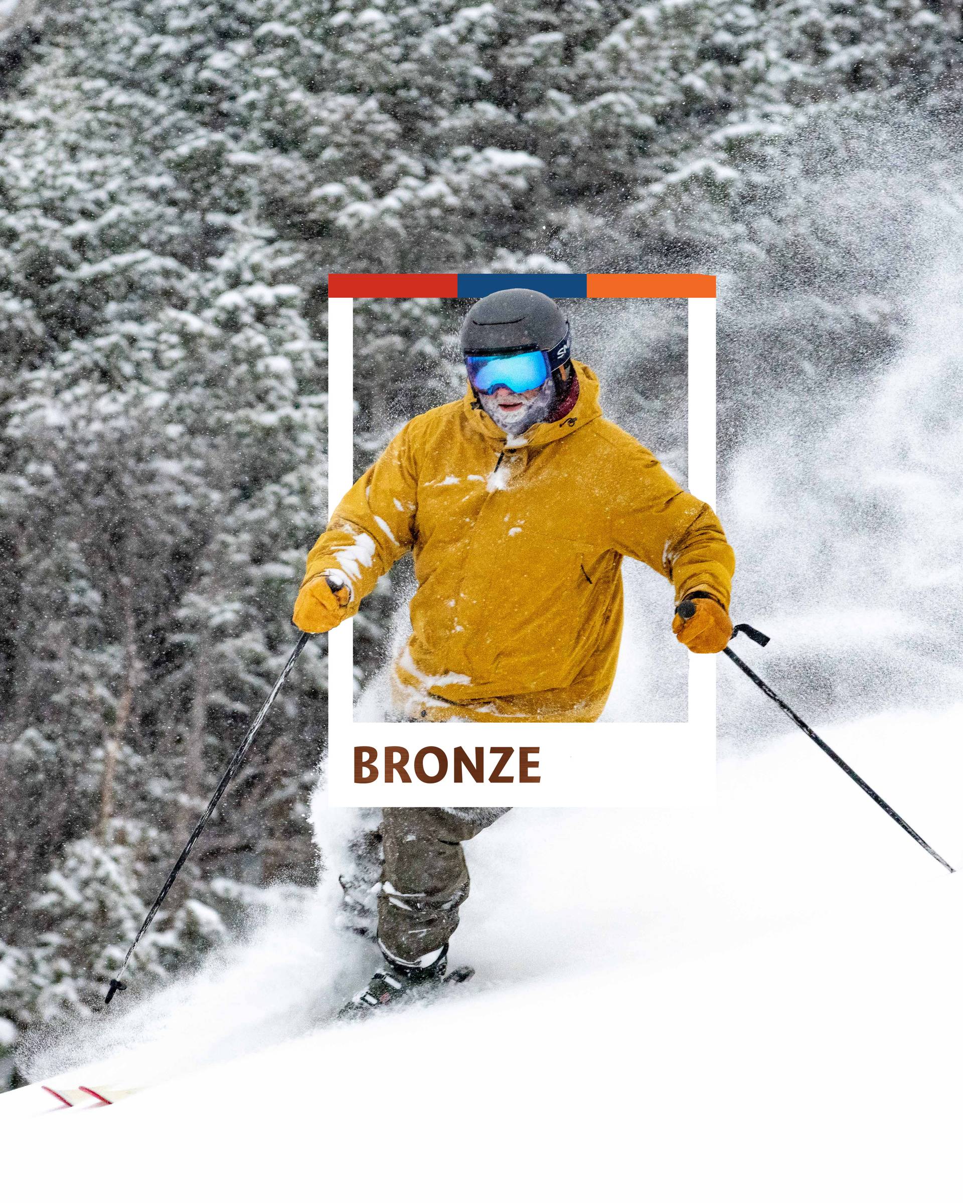 A skier in powder at Sunday River.