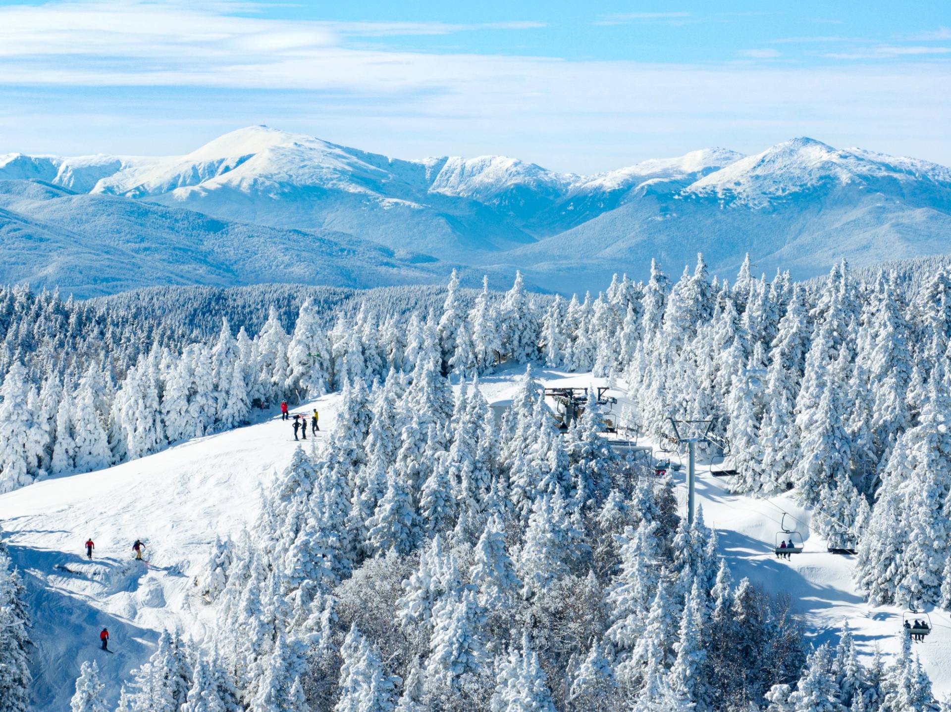 An aerial view of Sunday River's eight peaks