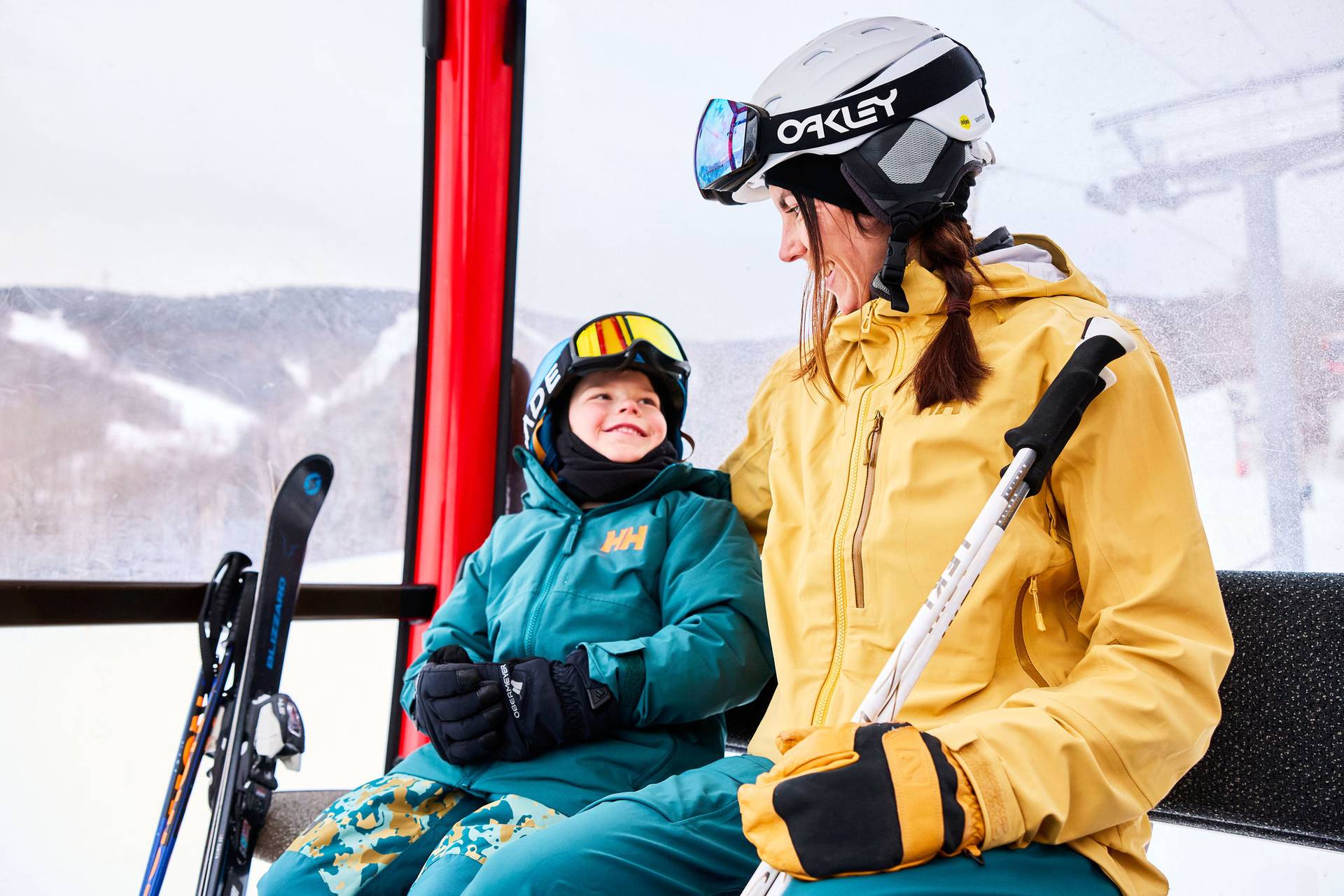 A family skiing at Sunday River, Maine