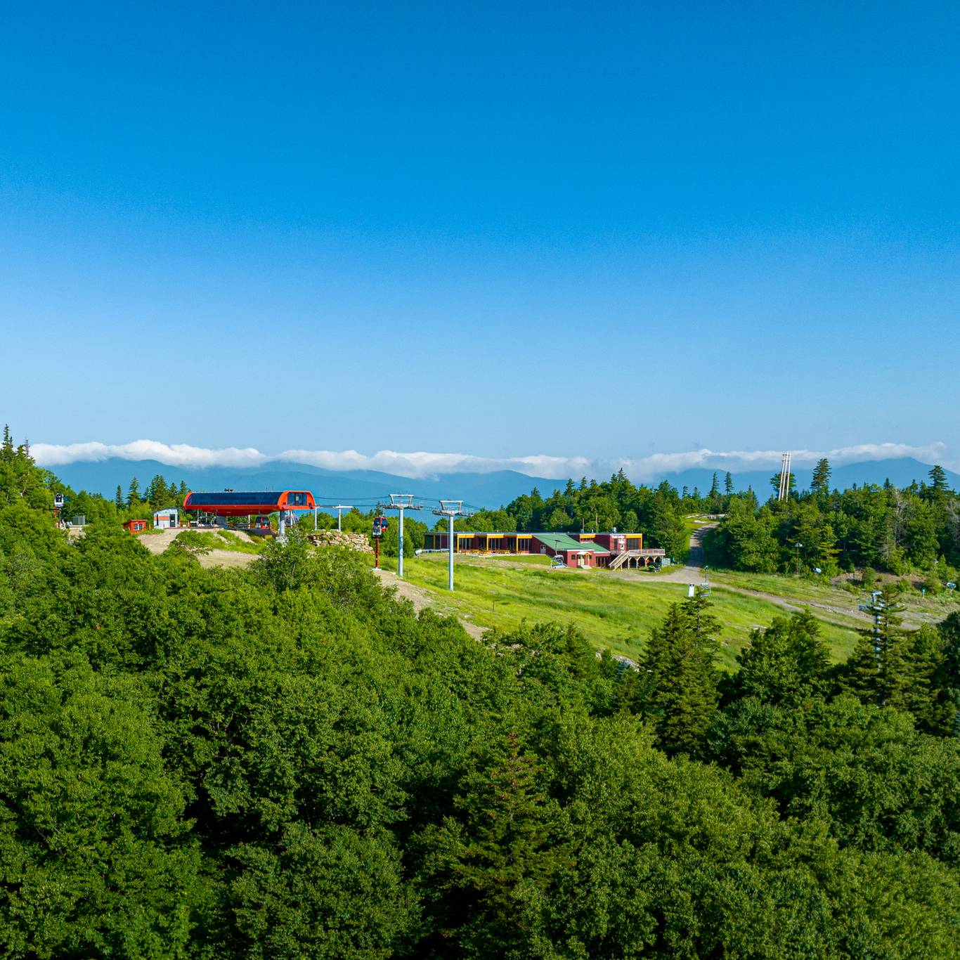 North Peak at Sunday River in the summer from a drone view.