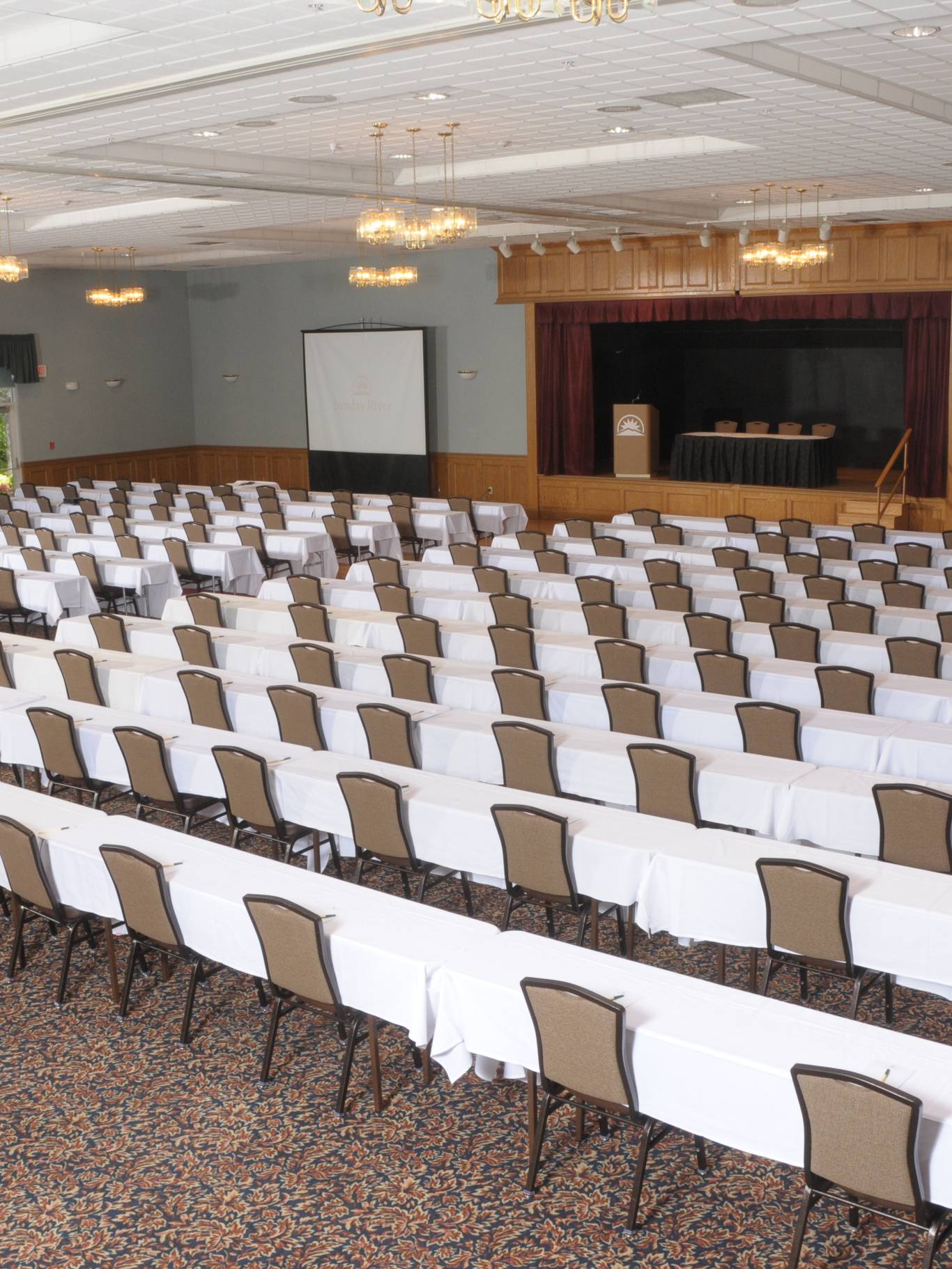 The Grand Summit ballroom set up for a conference.