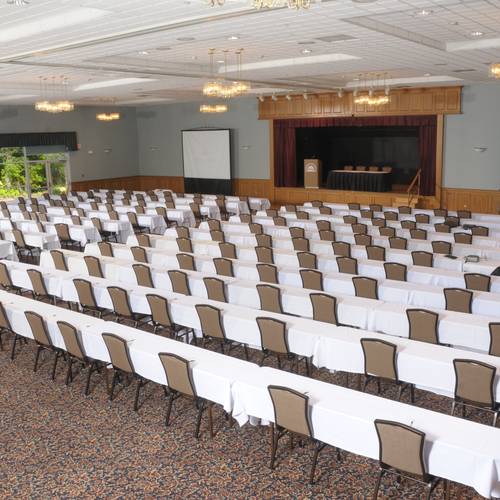 The Grand Summit ballroom set up for a conference.