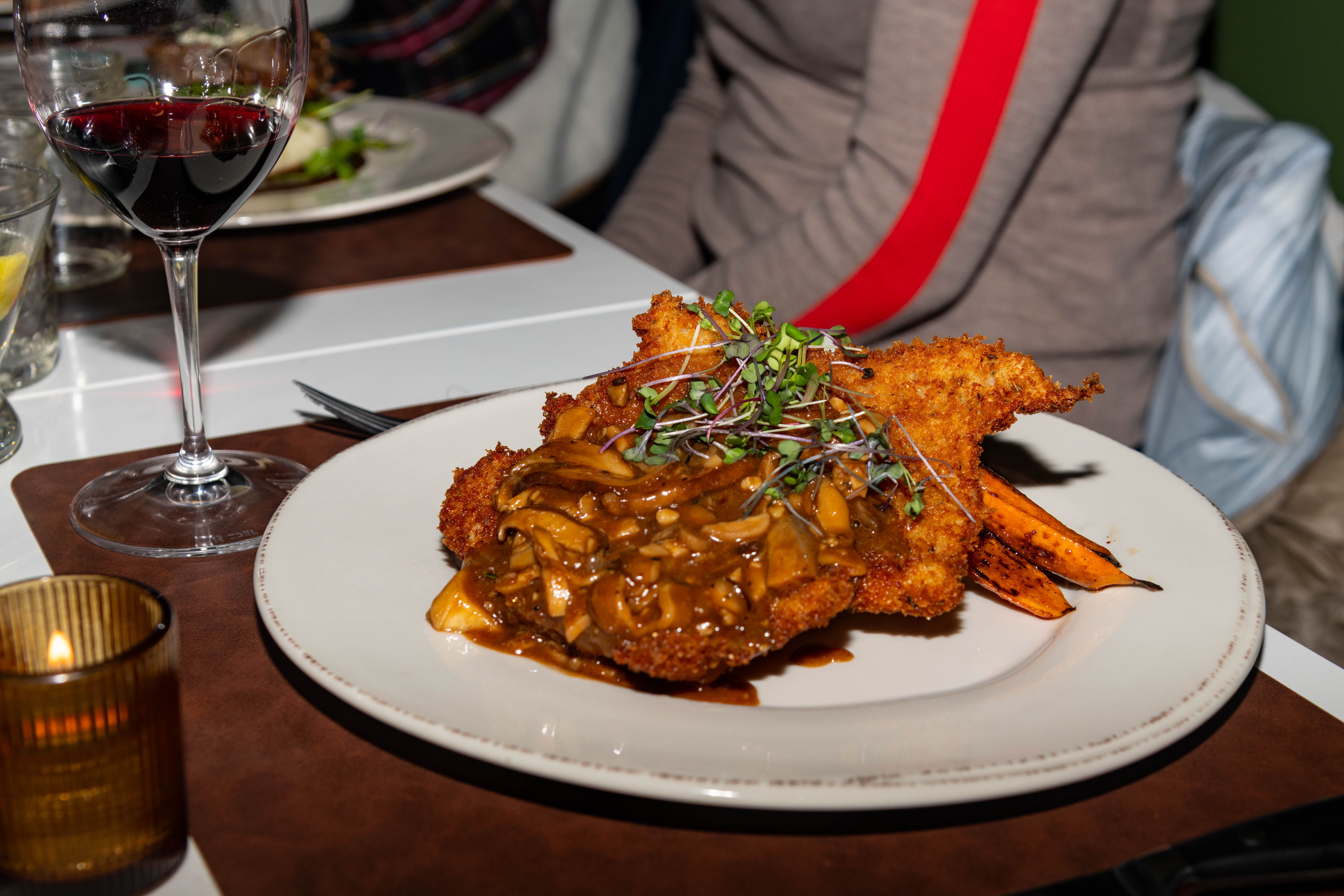 A dish with food at Ember at Sunday River.