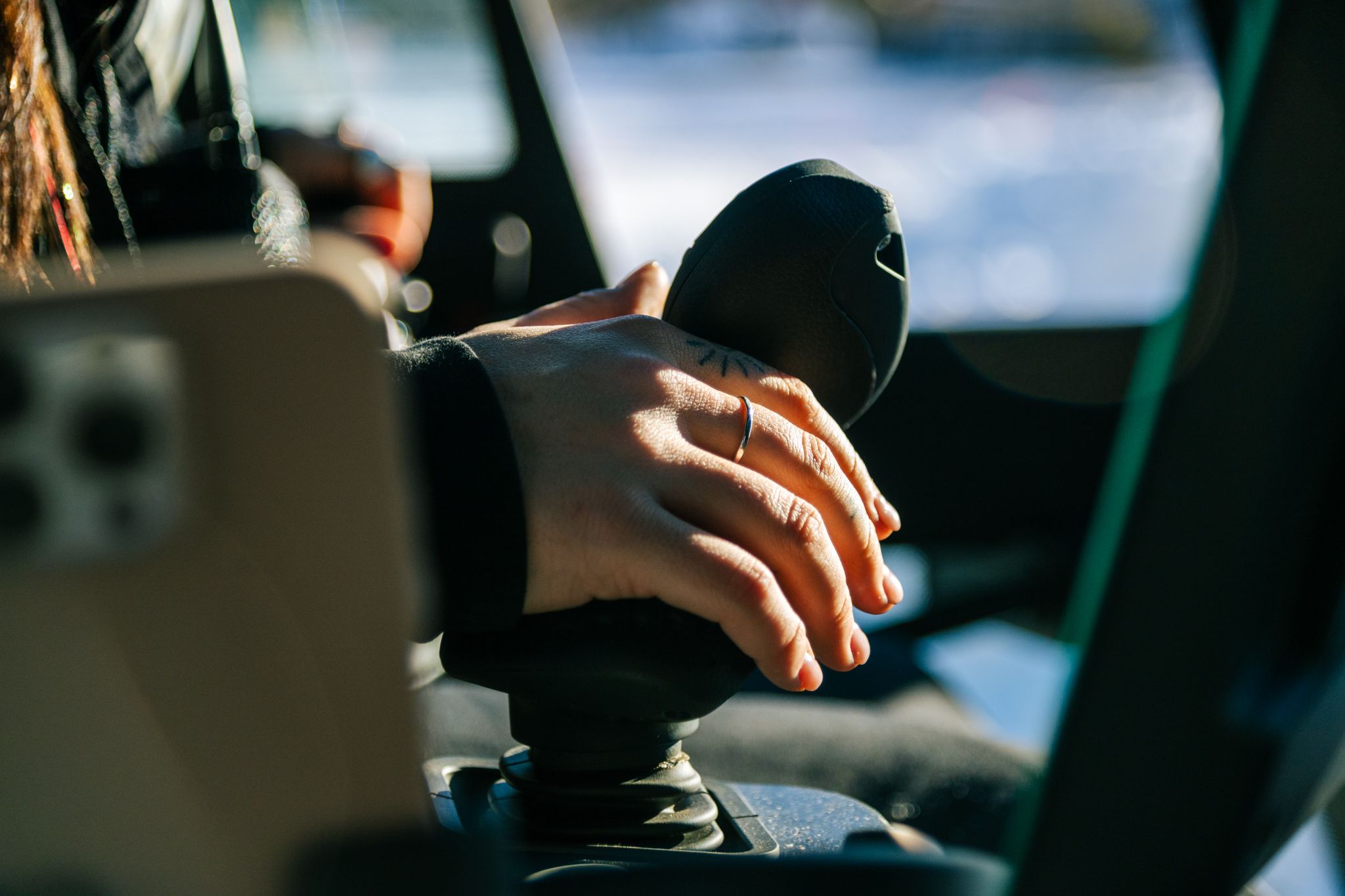 A closeup of a PistenBully joystick