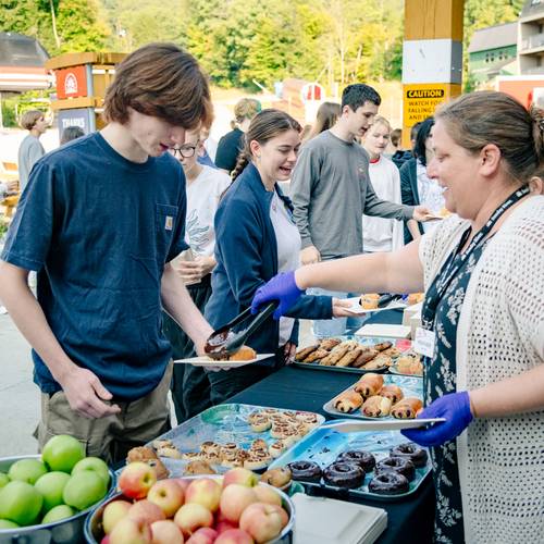 Kids in line at Sunday River from the local school during a school visit.