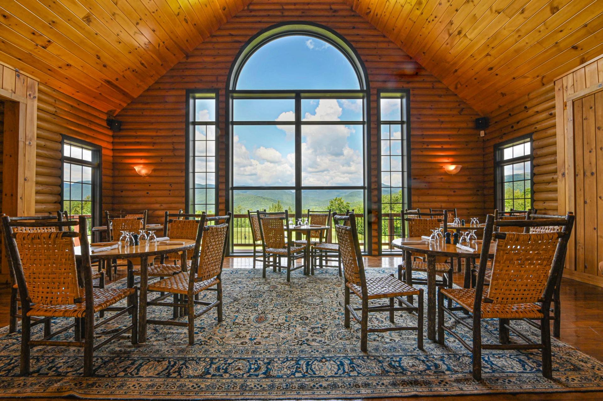 The open dining room at The Clubhouse at Sunday River Resort. 