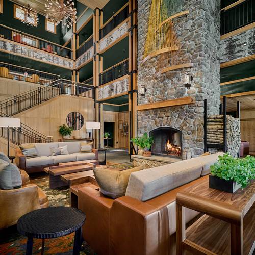 The new Jordan Hotel lobby at Sunday River Resort.