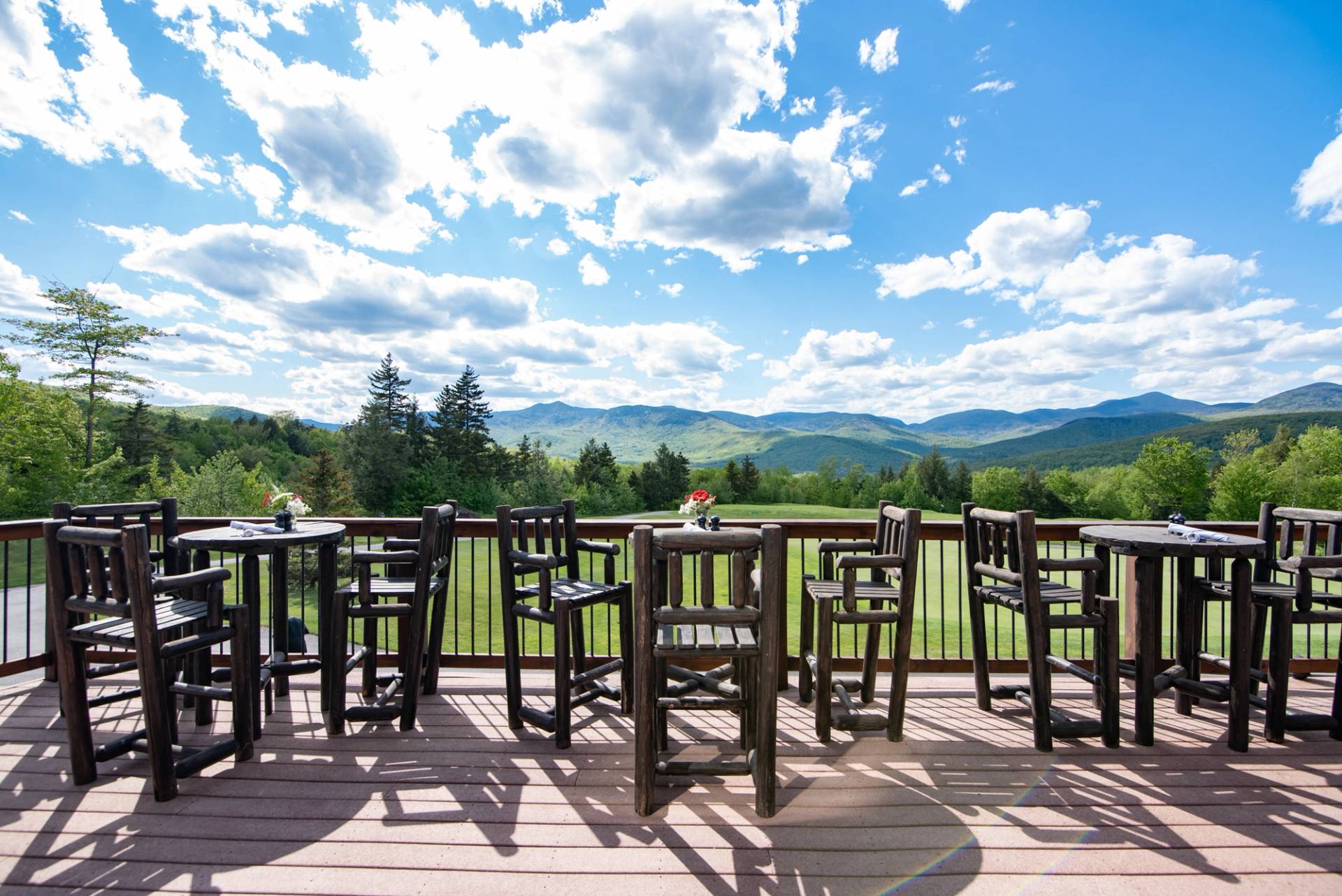 The view of the Mahoosuc Mountains from the Sunday River Clubhouse deck in Newry, Maine