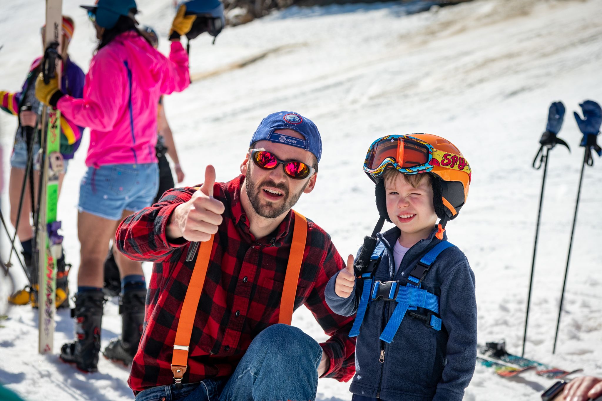 Donny Pelletier, Maine's Finest Athlete, posing with a kid at Sunday River in the spring.