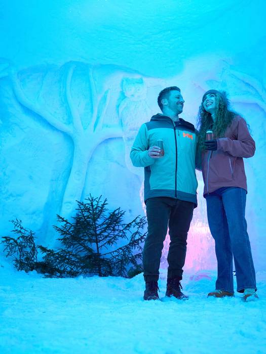 A couple amongst Ice carvings at Sunday River
