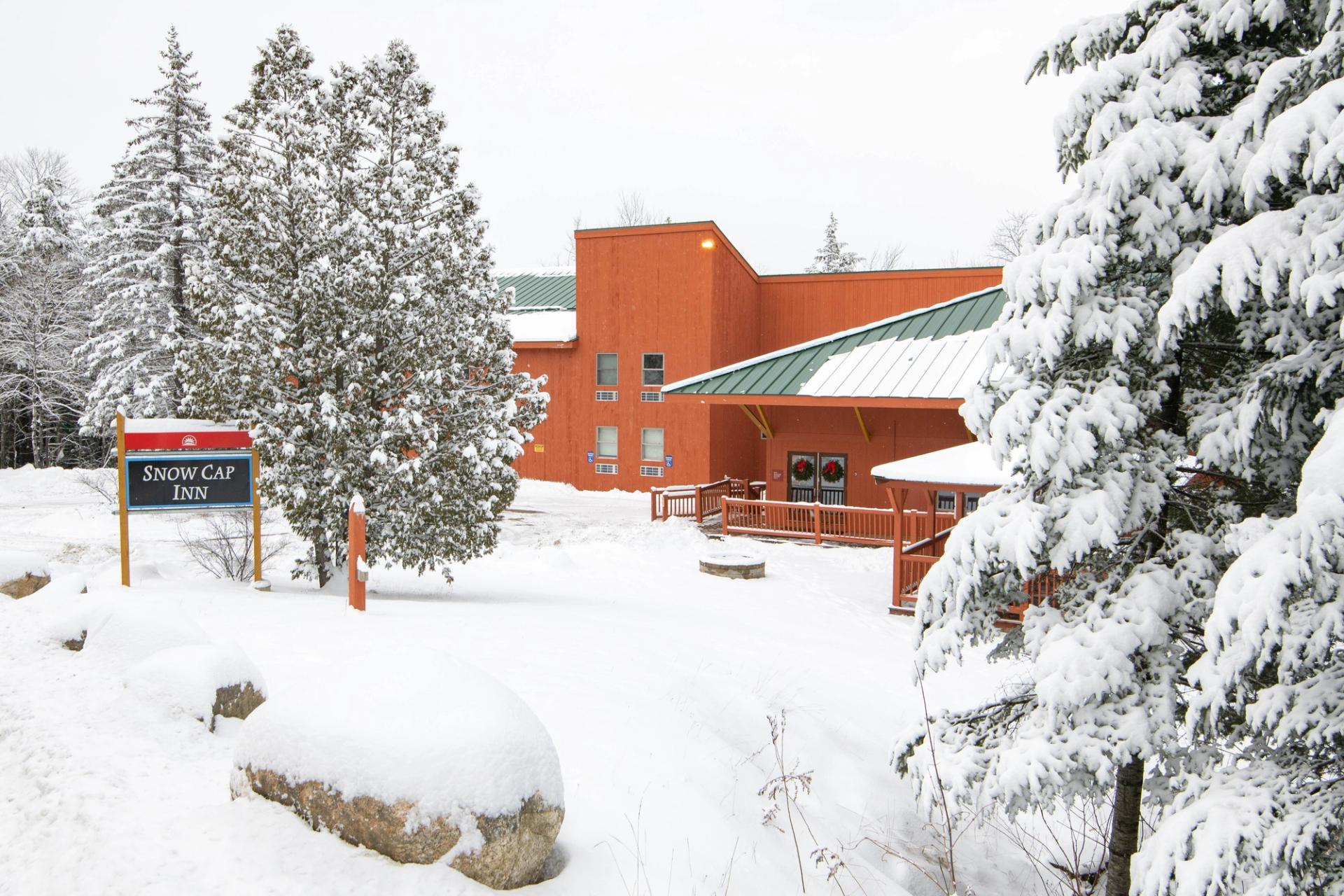 The Snow Cap Inn at Sunday River in fresh snow.