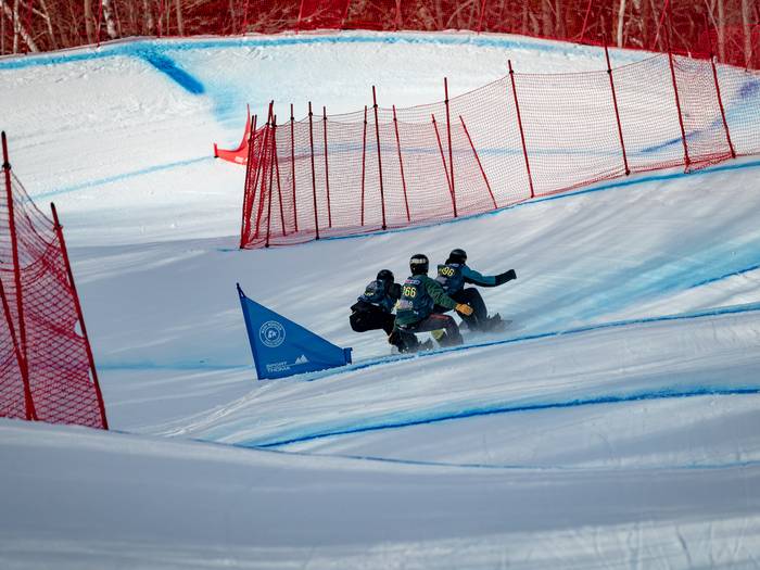 Snowboarders during competition at Sunday River, Maine