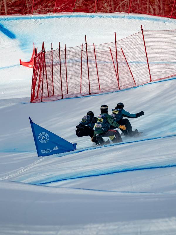 Snowboarders during competition at Sunday River, Maine