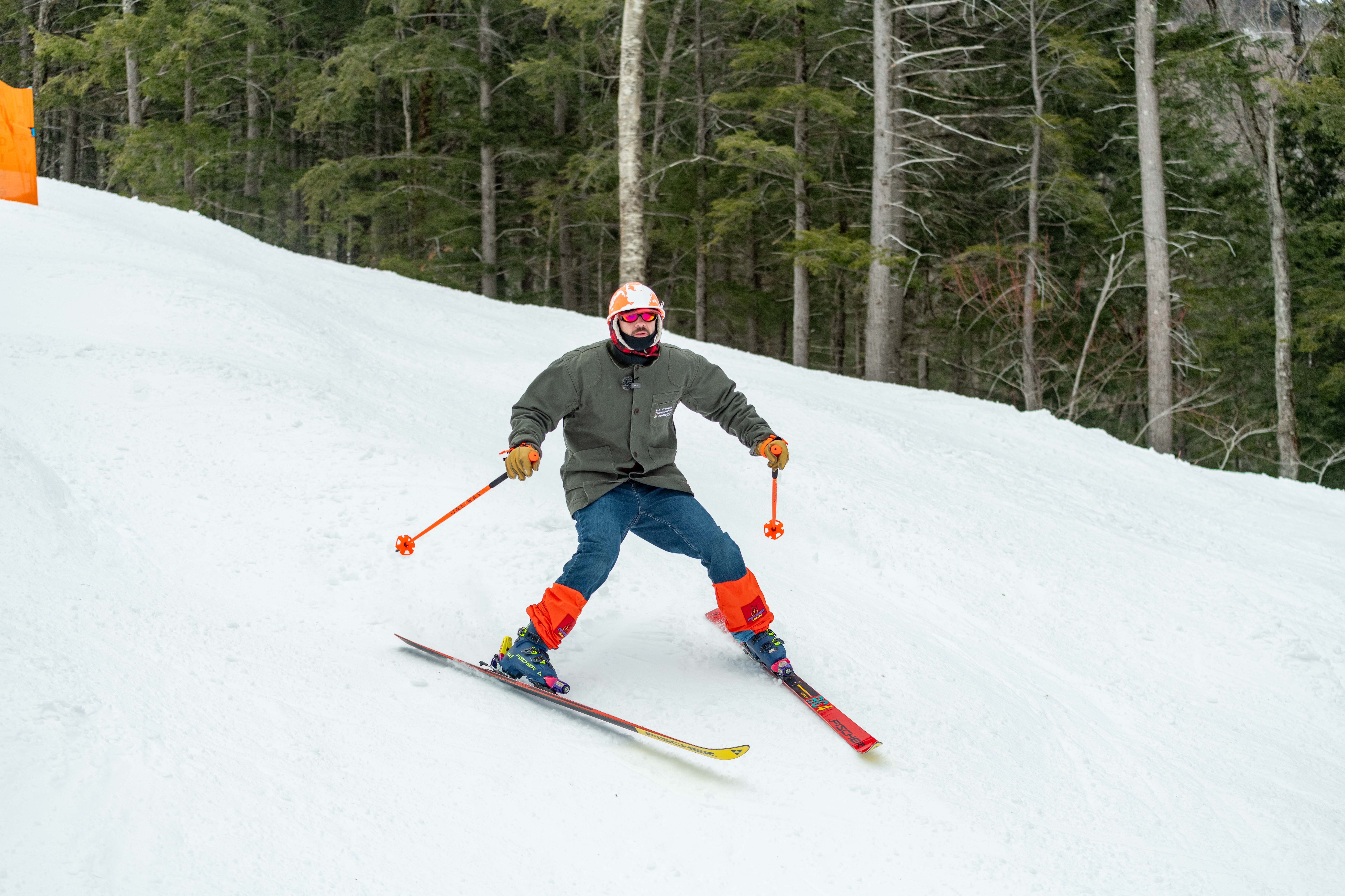 Donny skiing down a trail.