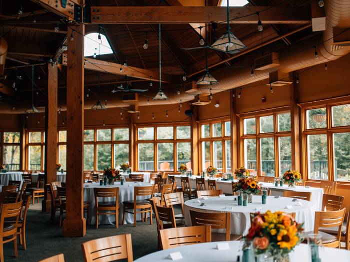 Sliders decorated in fall wedding decor.