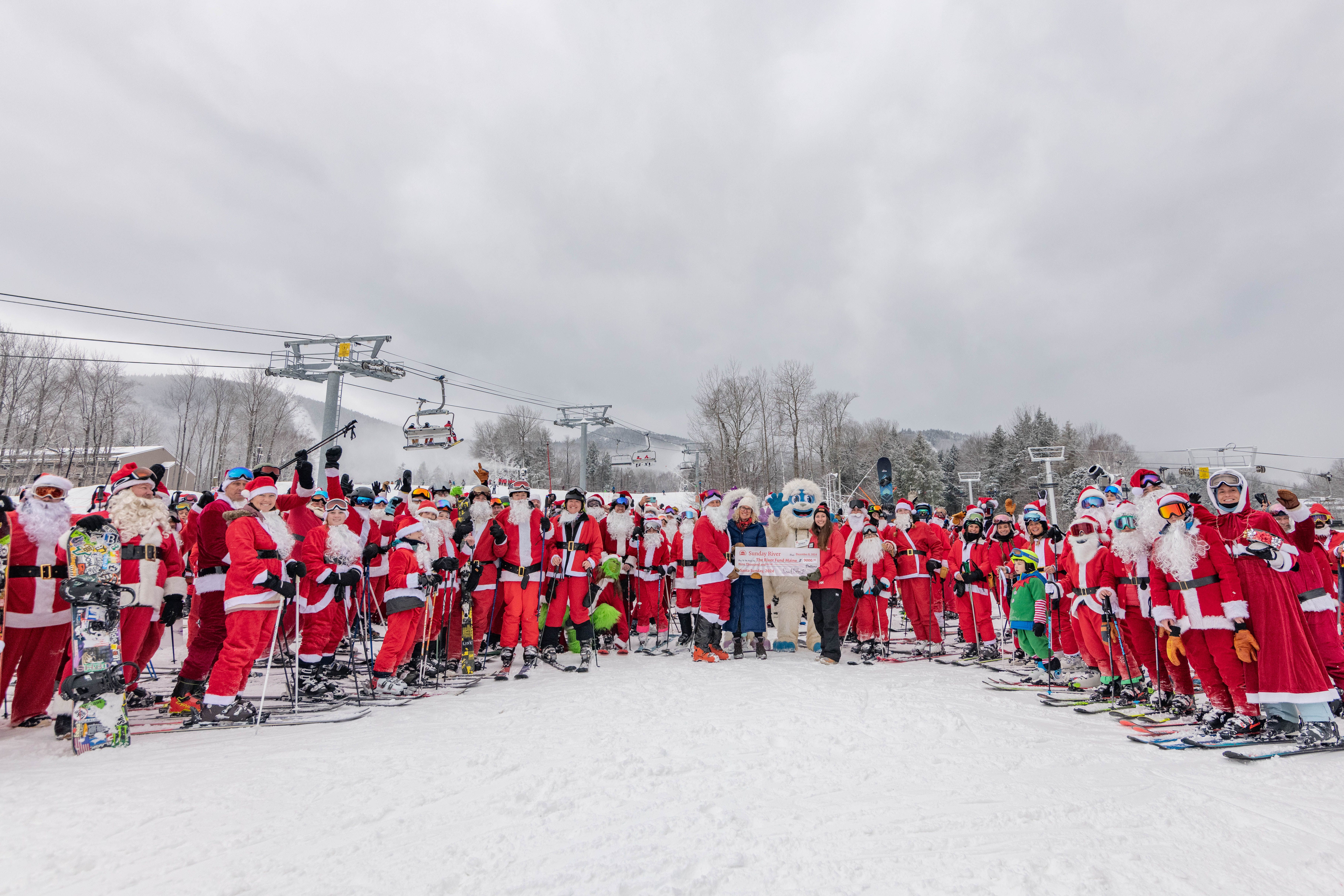 A group photo supporting The River Fund Maine for Santa Sunday at Sunday River.