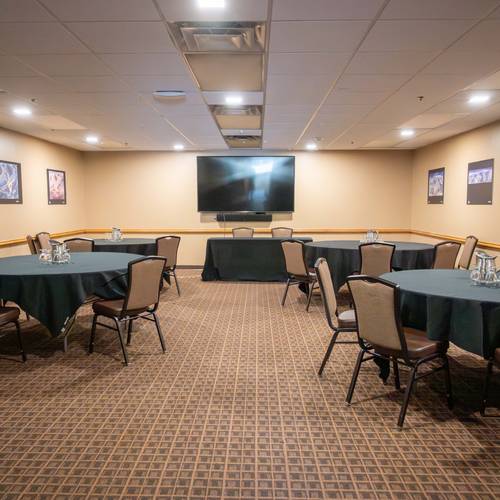 A smaller conference space set up at The Grand Summit Hotel.