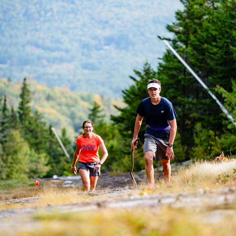 Two people hiking at Sunday River.