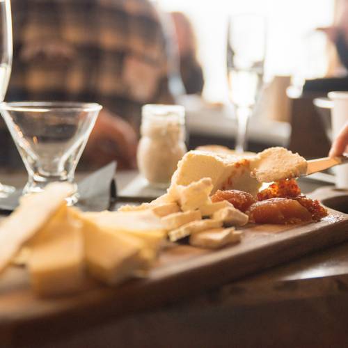 Champagne, wine, cheese board at Sunday River.