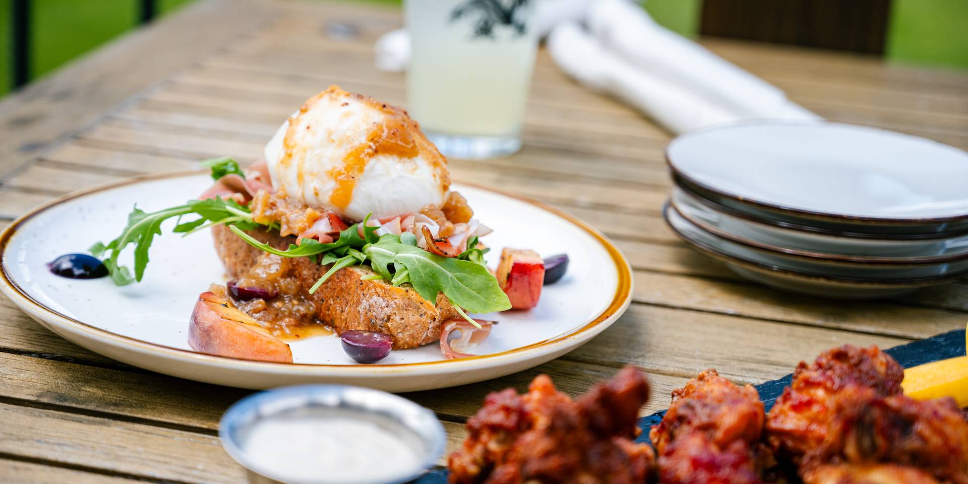 Bruschetta on the deck at The Clubhouse at Sunday River.
