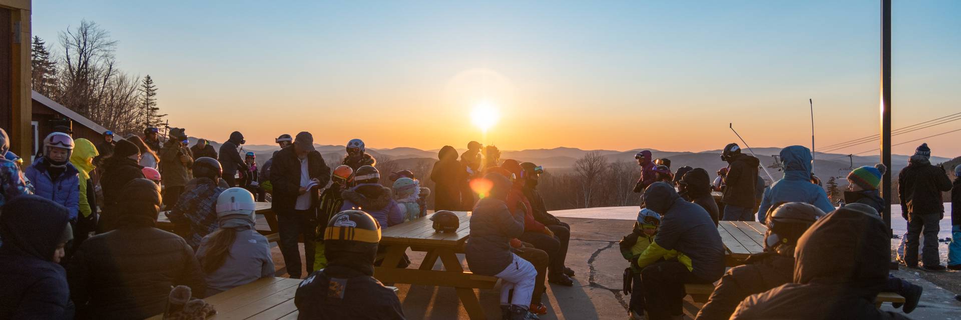 A group at sunrise for an Easter Service at Sunday River, Maine