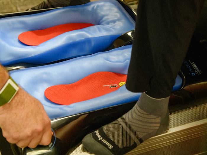 Forming the insoles for the custom footbeds.