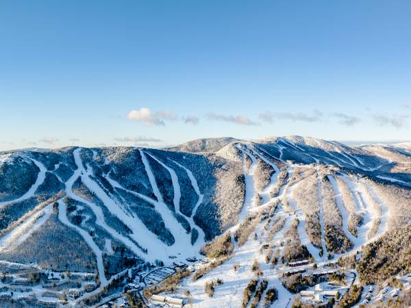 An aerial view of Sunday River in the winter.