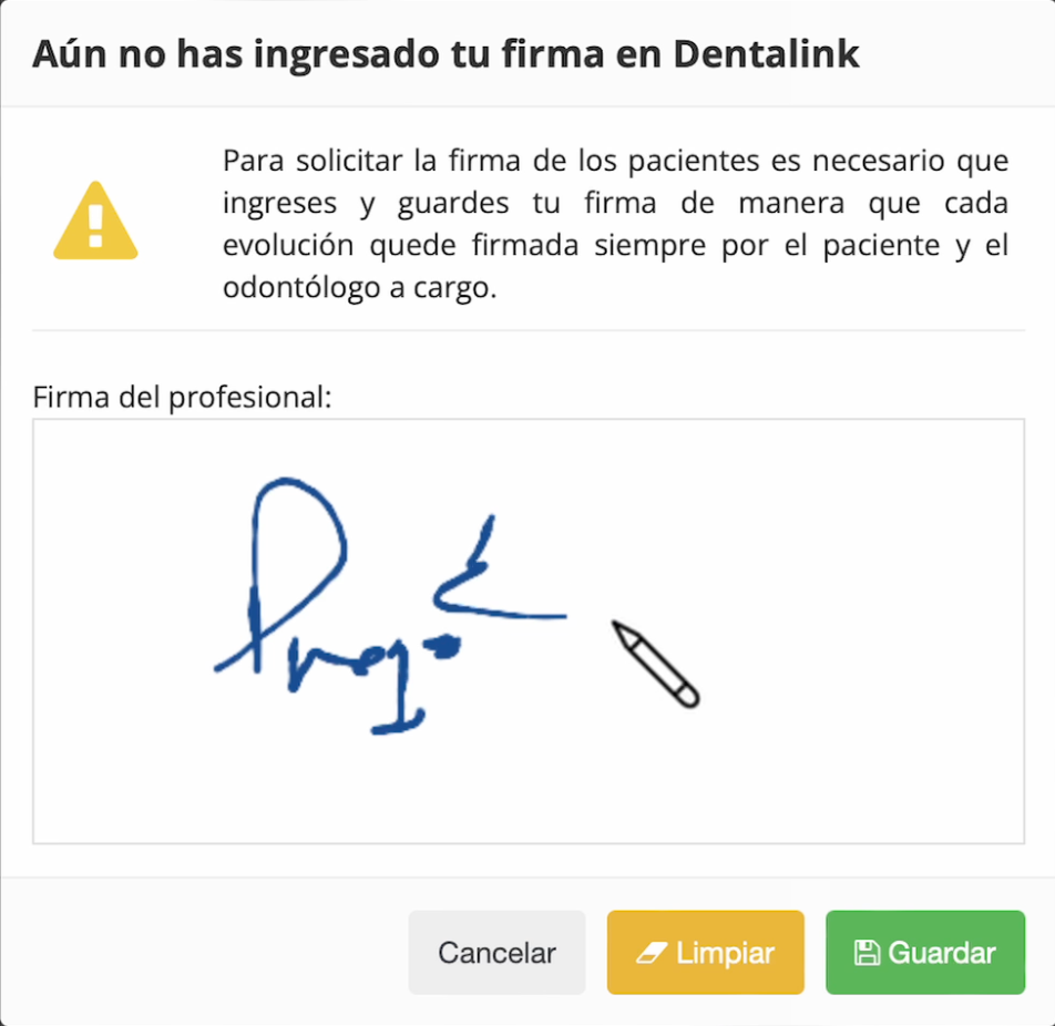 Firma electrónica de un documento clínico en Dentalink