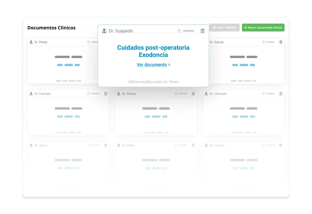 Documento clínico de Dentalink personalizado con el logo y los datos de la clínica