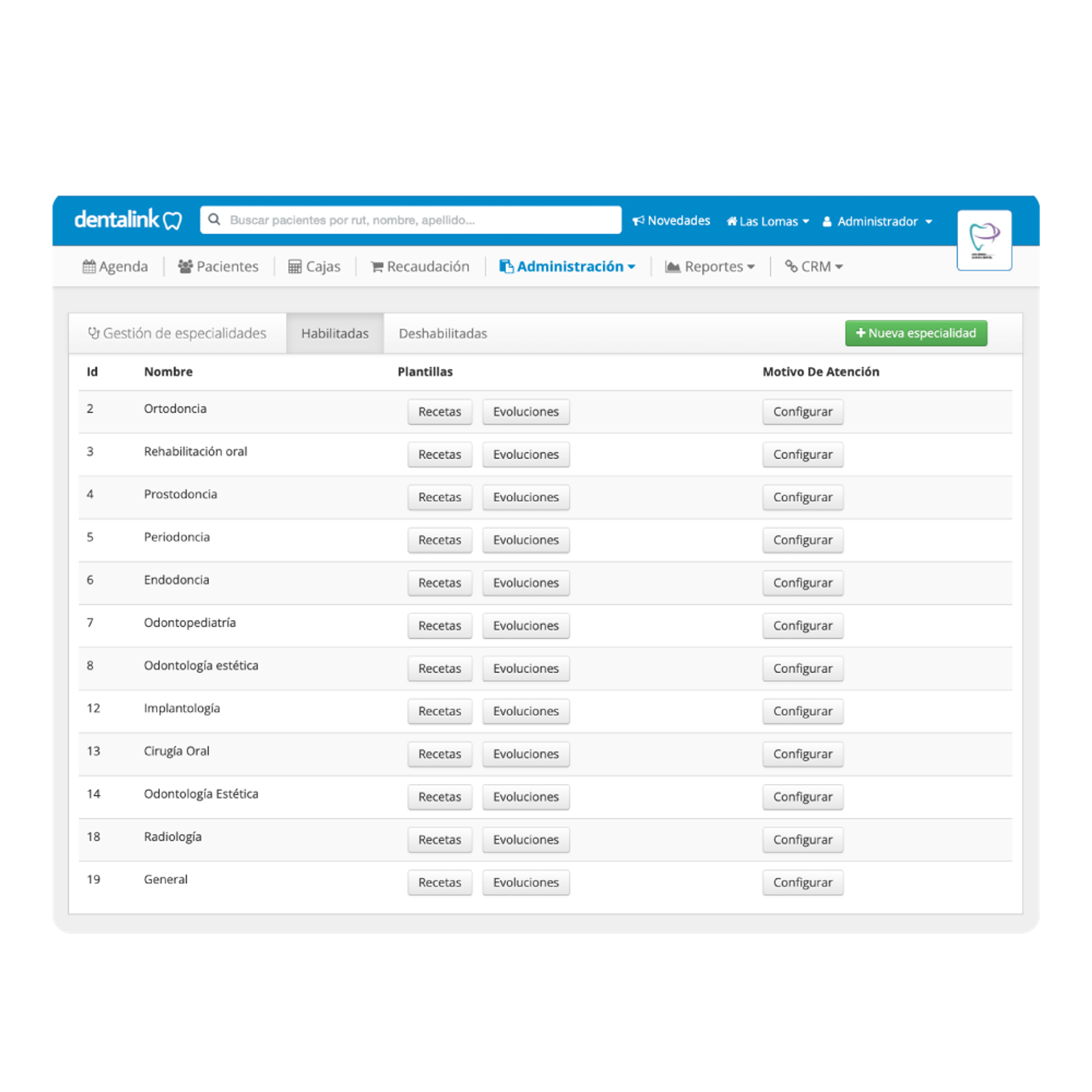 Plantillas de documentos clínicos configuradas en Dentalink