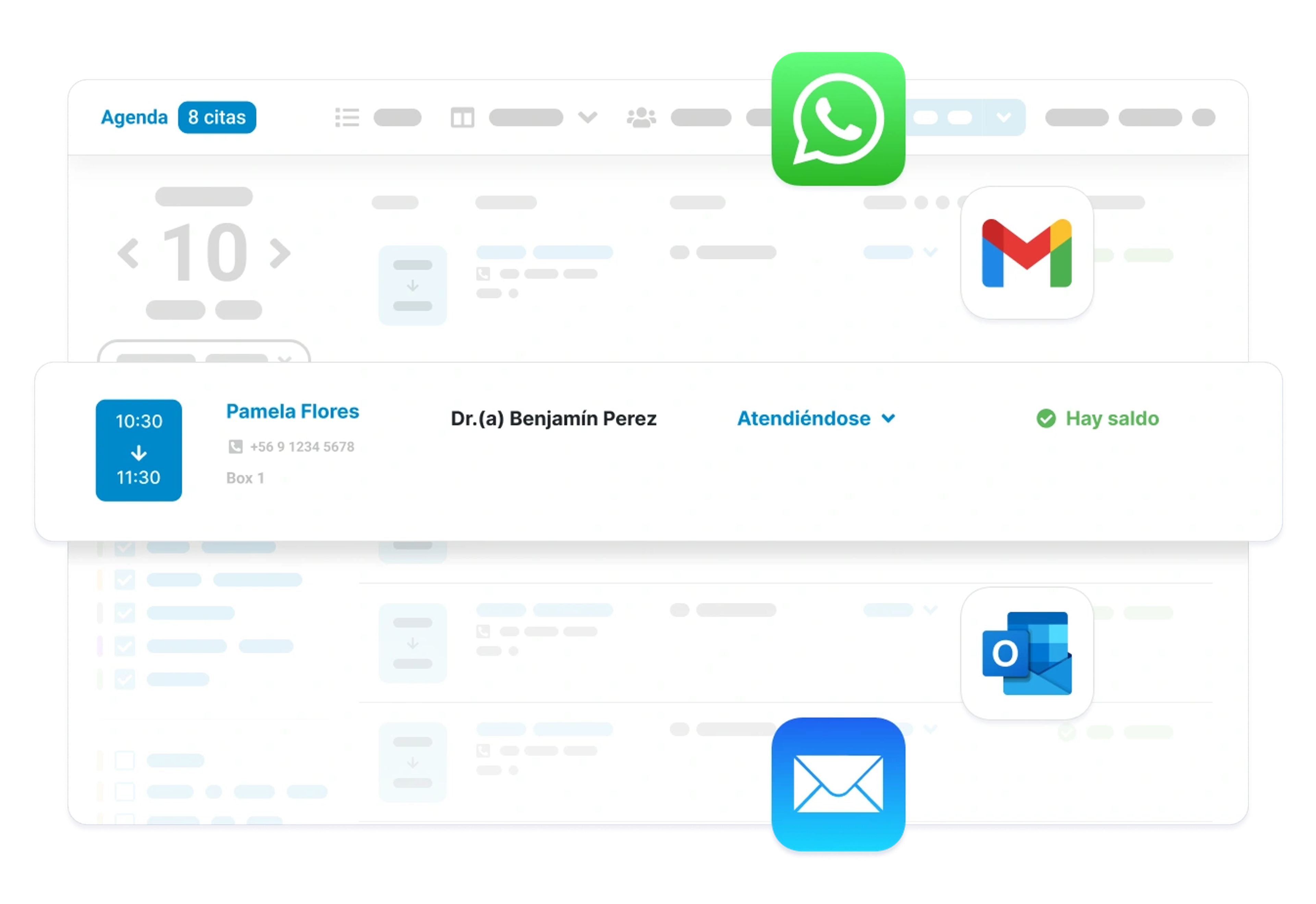 Vista de la agenda de Dentalink con las citas del día organizadas por profesional y sillón