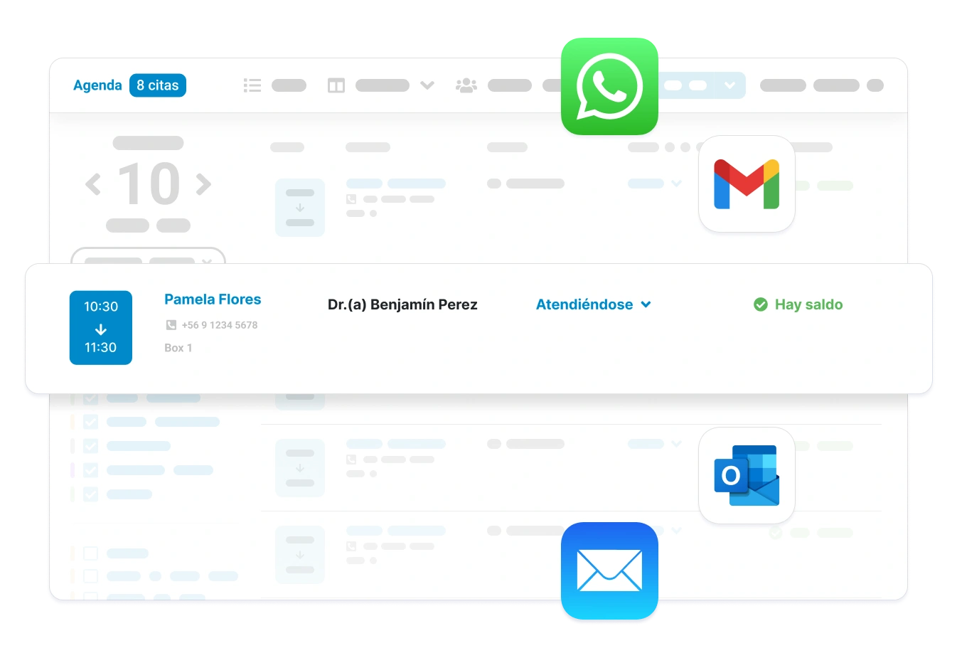 Vista de la agenda de Dentalink con las citas del día organizadas por profesional y sillón