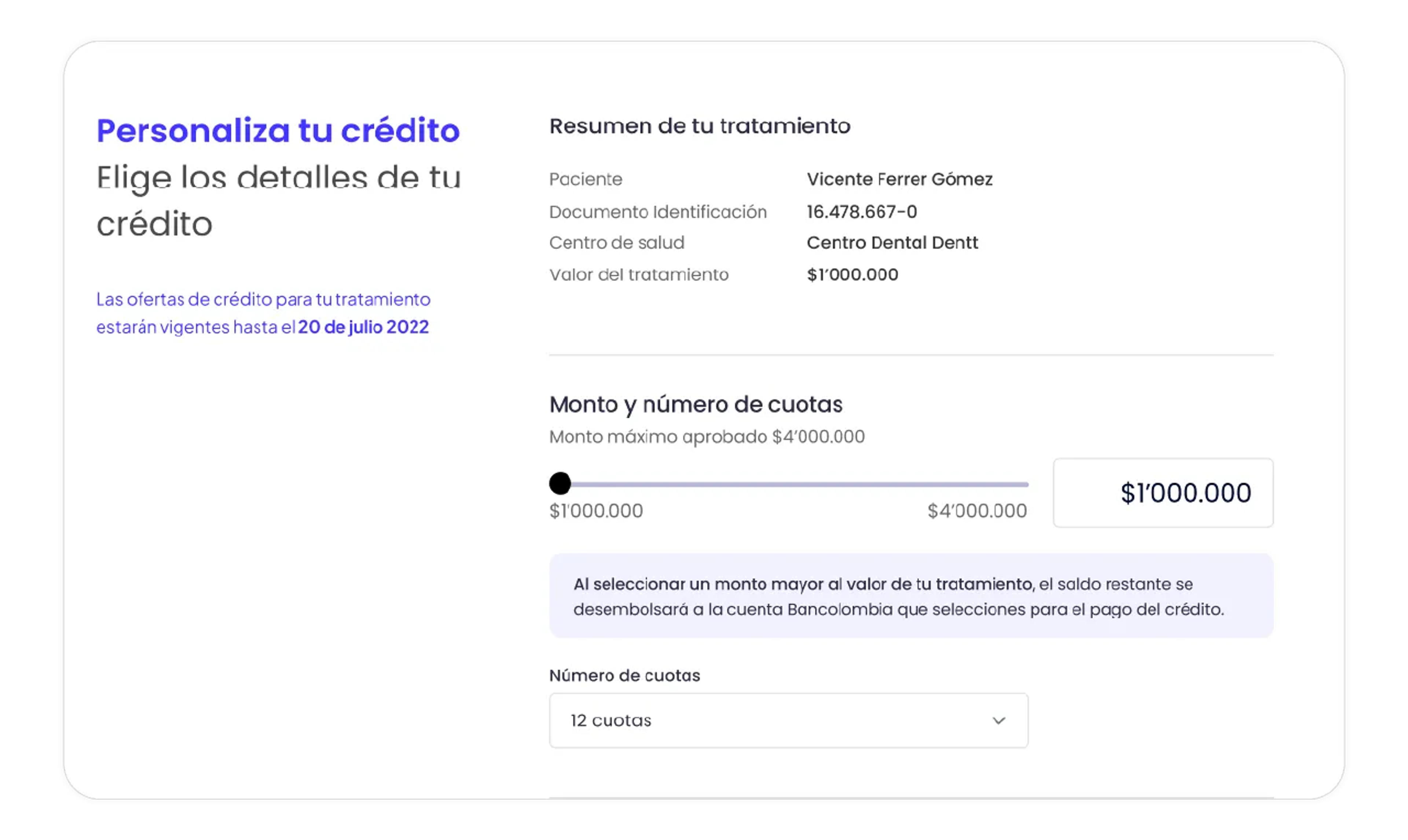 Créditos en línea para pacientes de una clínica dental en Dentalink