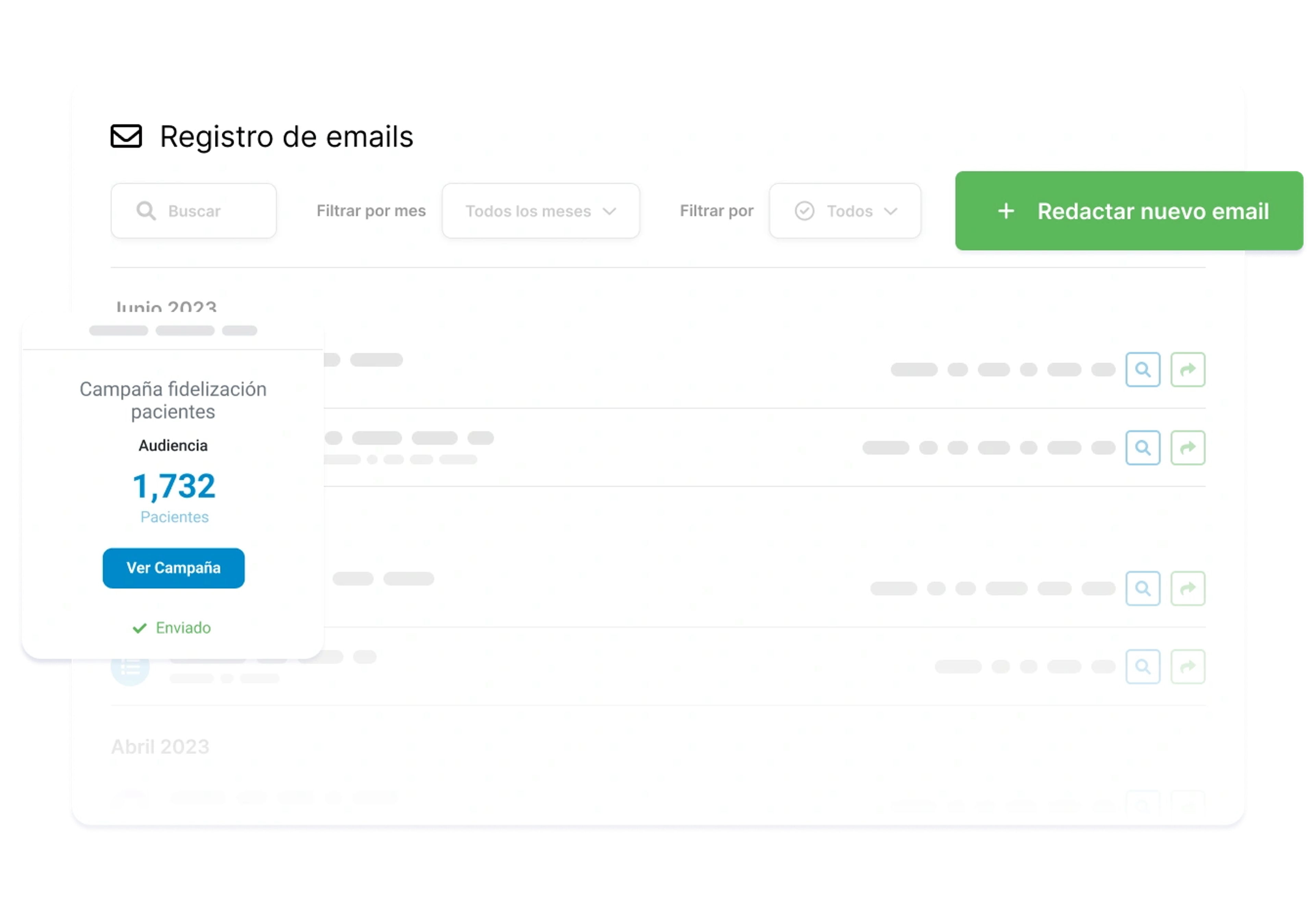 Panel de campañas de marketing por email de Dentalink