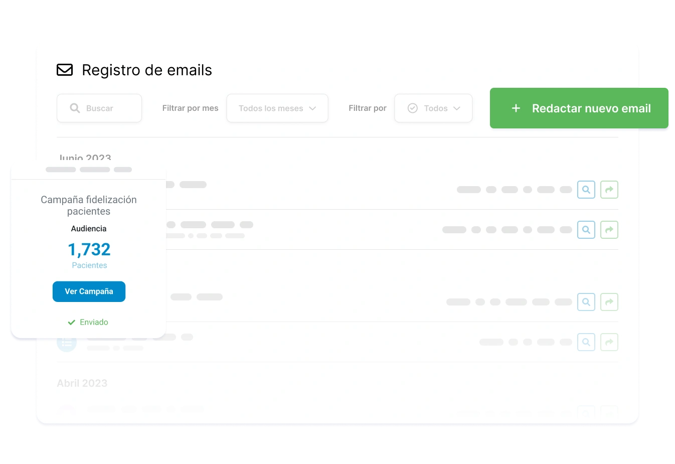 Panel de campañas de marketing por email de Dentalink