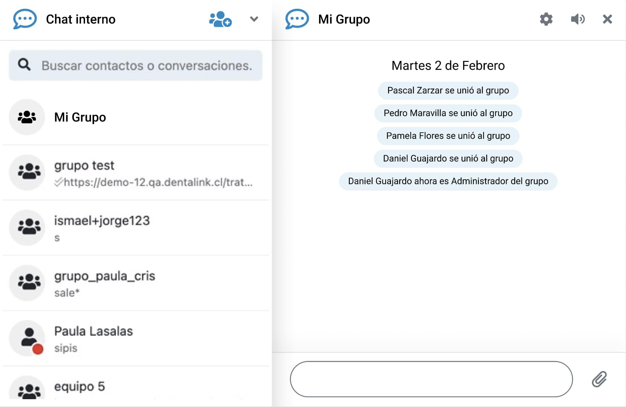 Chat interno entre el equipo de la clínica en Dentalink