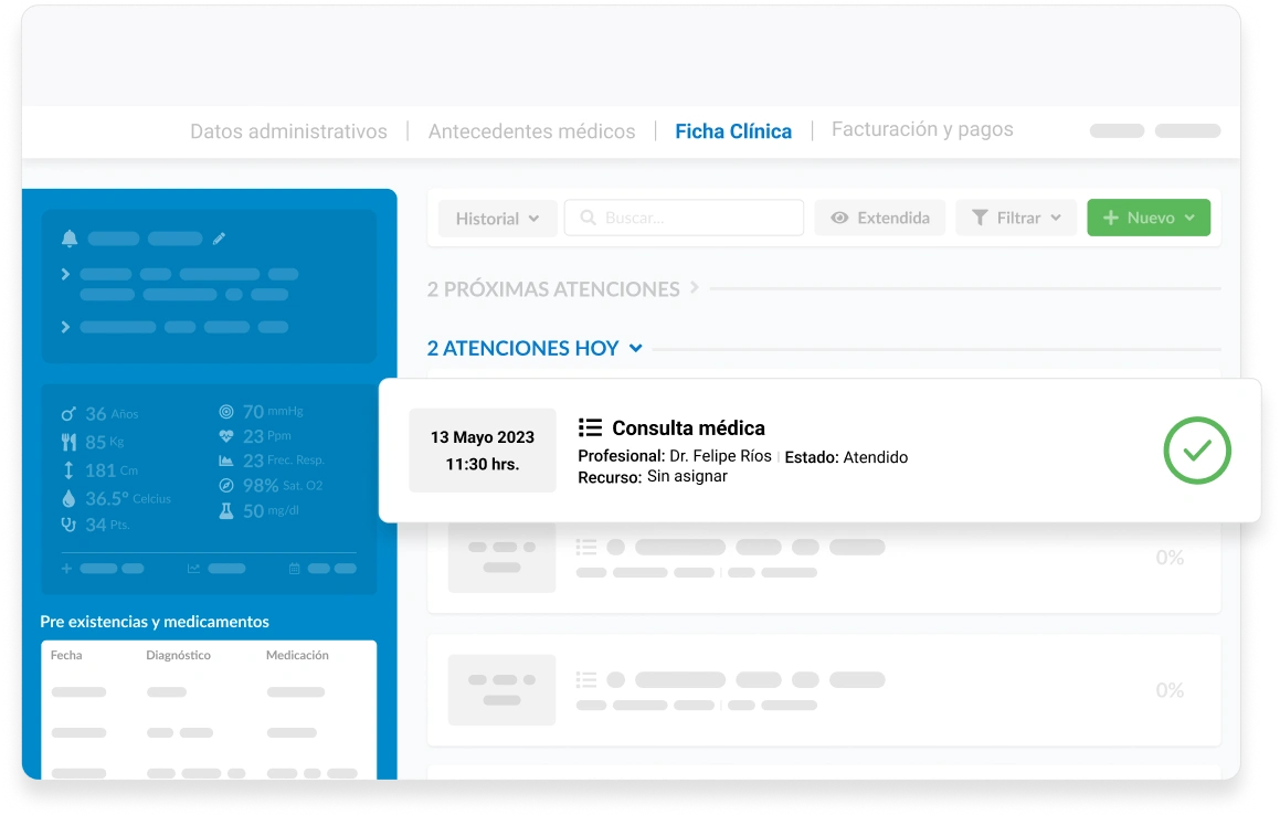 Ficha clínica de un paciente en Dentalink, con su odontograma y el detalle del plan de tratamiento
