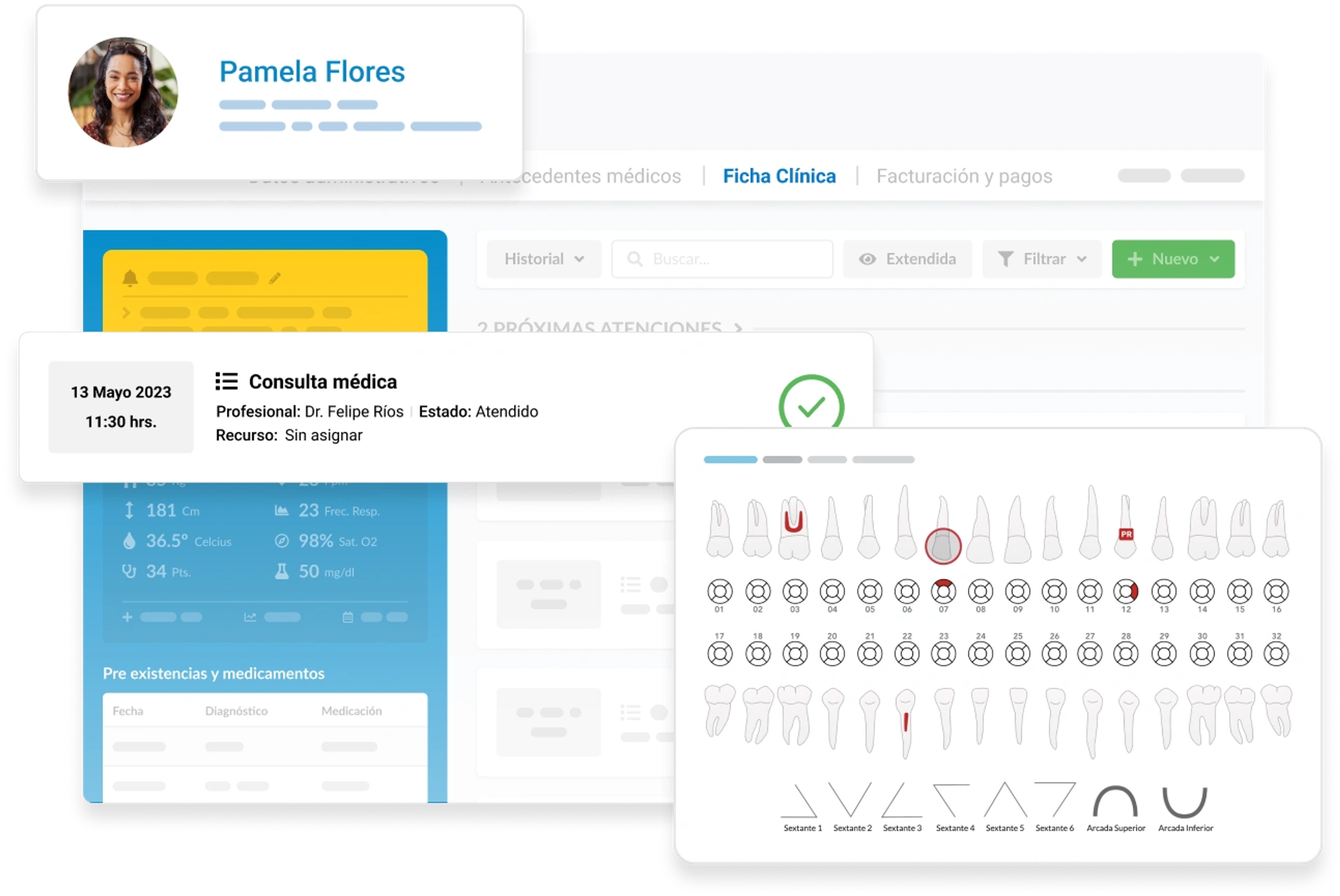 Panel de control de Dentalink con el resumen de la clínica