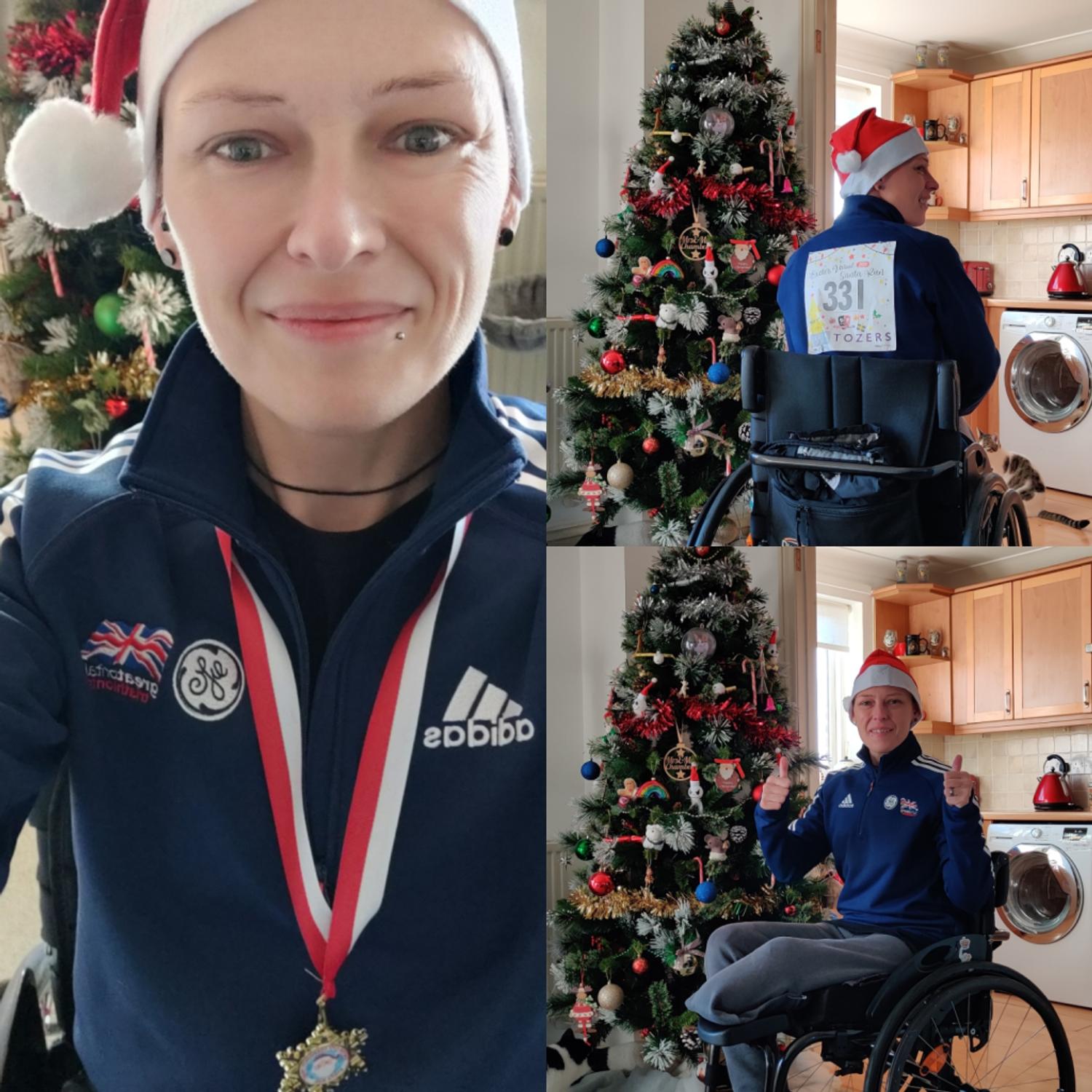 Next to our tree, after completing the Santa 5k.